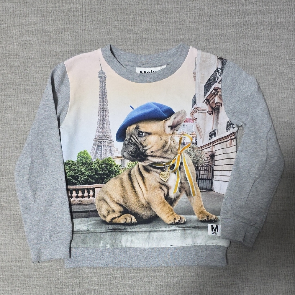 Molo Gray Sweatshirt with French Bulldog Design